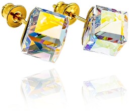Duże Kryształy Kolczyki Sztyfty Aurora Cube Gold Złote Srebro