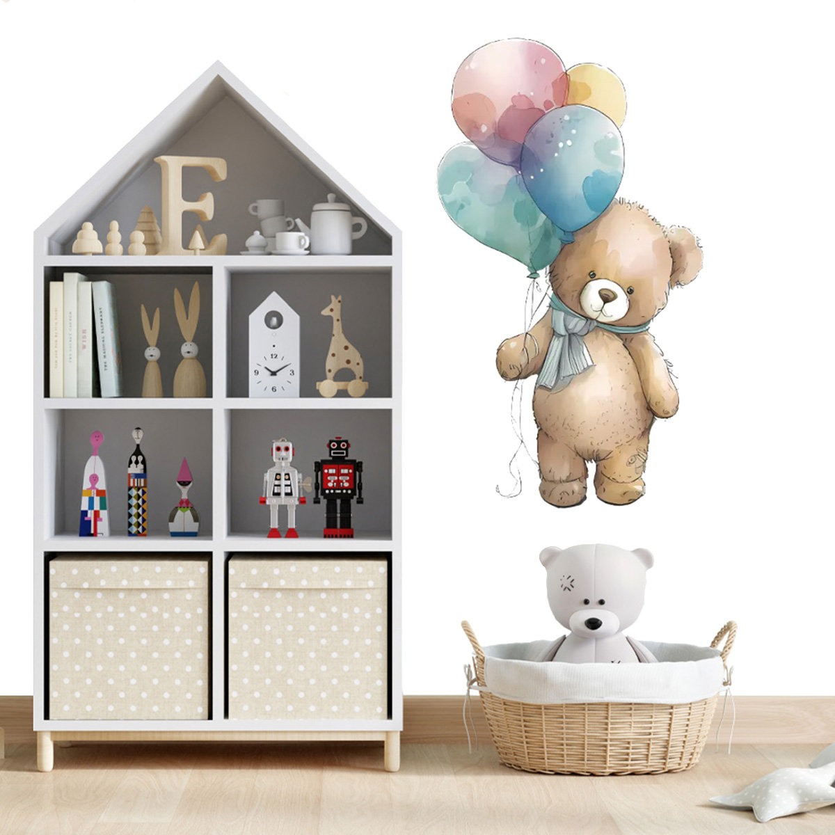 NAKLEJKI NA ŚCIANĘ DLA DZIECI SAMOPRZYLEPNE DO POKOJU DZIECKA MIŚ BALONY