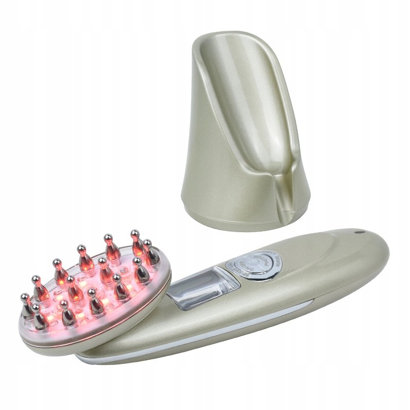 Nowoczesny Grzebień do Regeneracji Włosów 7w1 WIBRACJA ŚWIATŁO LED EMS RF