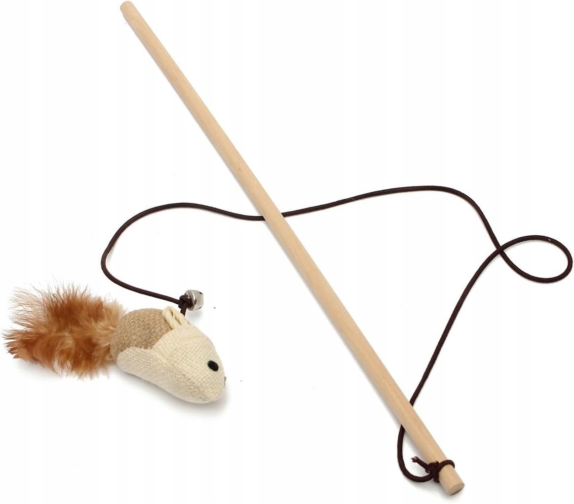 Wędka Kota Kijek Zabawka na Patyku Piórkami 40 cm