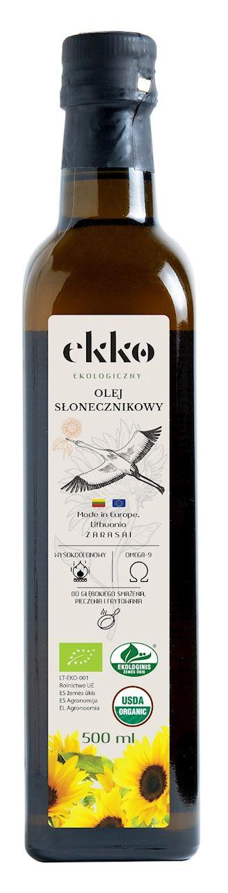 Ekko Olej słonecznikowy do gotowania i smażenia tłoczony na zimno 500 ml Bio