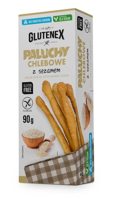 ﻿Paluchy chlebowe z sezamem bez dodatku cukrów 90g Glutenex