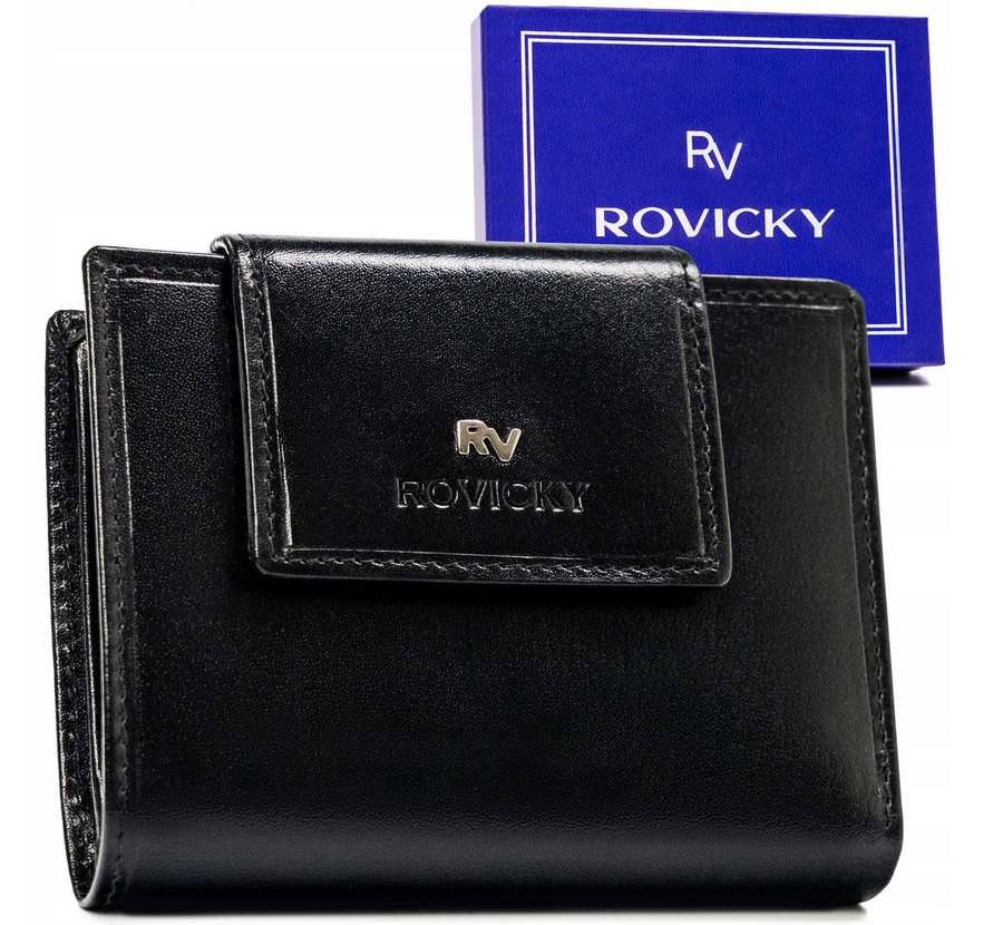 Skórzany portfel na zatrzask z systemem RFID - Rovicky