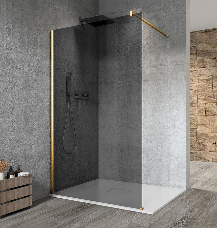 VARIO GOLD MATT jednoczęściowa kabina przysznicowa Walk-In, montaż przy ścianie, szkło dymione, 1000 mm