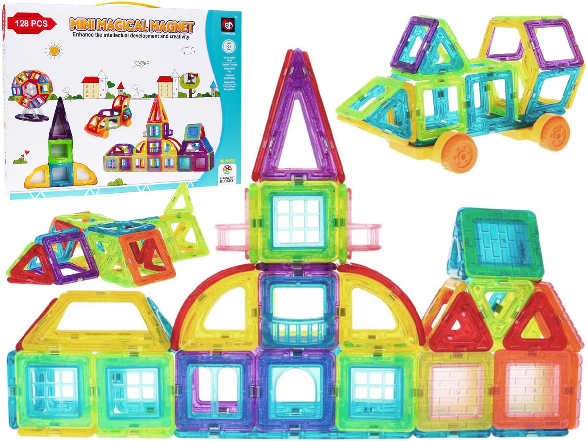 KLOCKI MAGNETYCZNE 3D EDUKACYJNE KONSTRUKCYJNE MEGA ZESTAW XL 128 elementów
