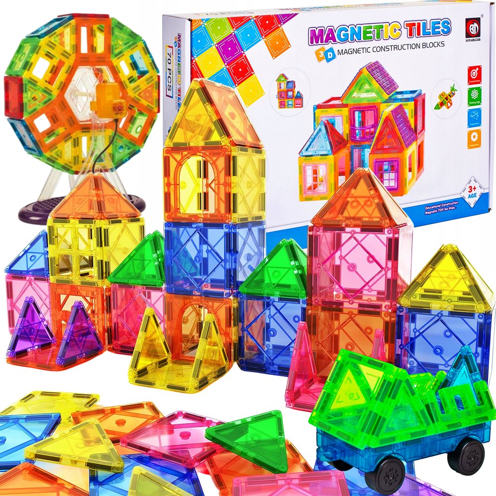 DUŻE KLOCKI MAGNETYCZNE, kafelki,  płytki,zestaw XXL 70 el Rainbow Magnetic tiles