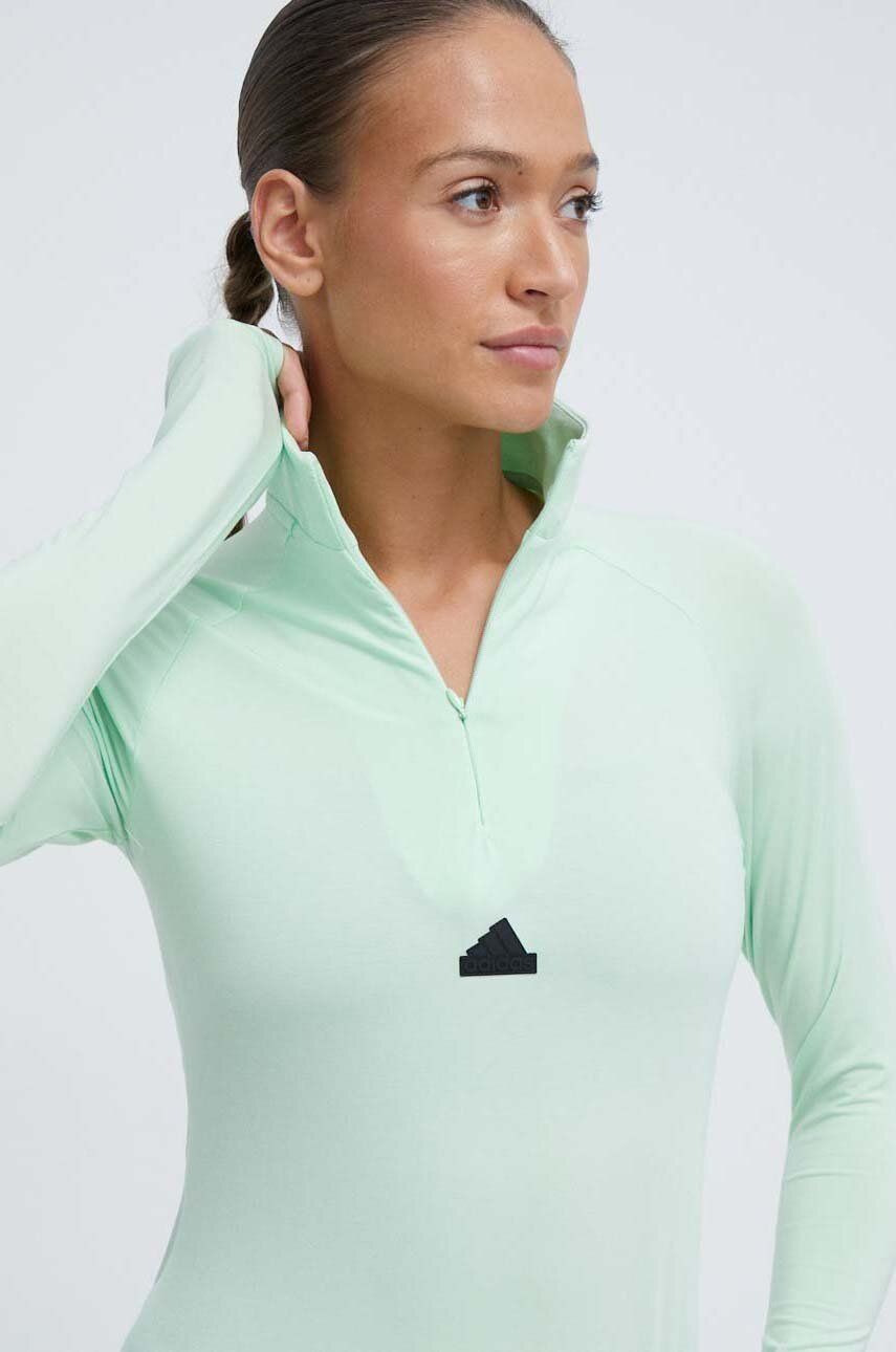 adidas longsleeve damski kolor zielony z golfem
