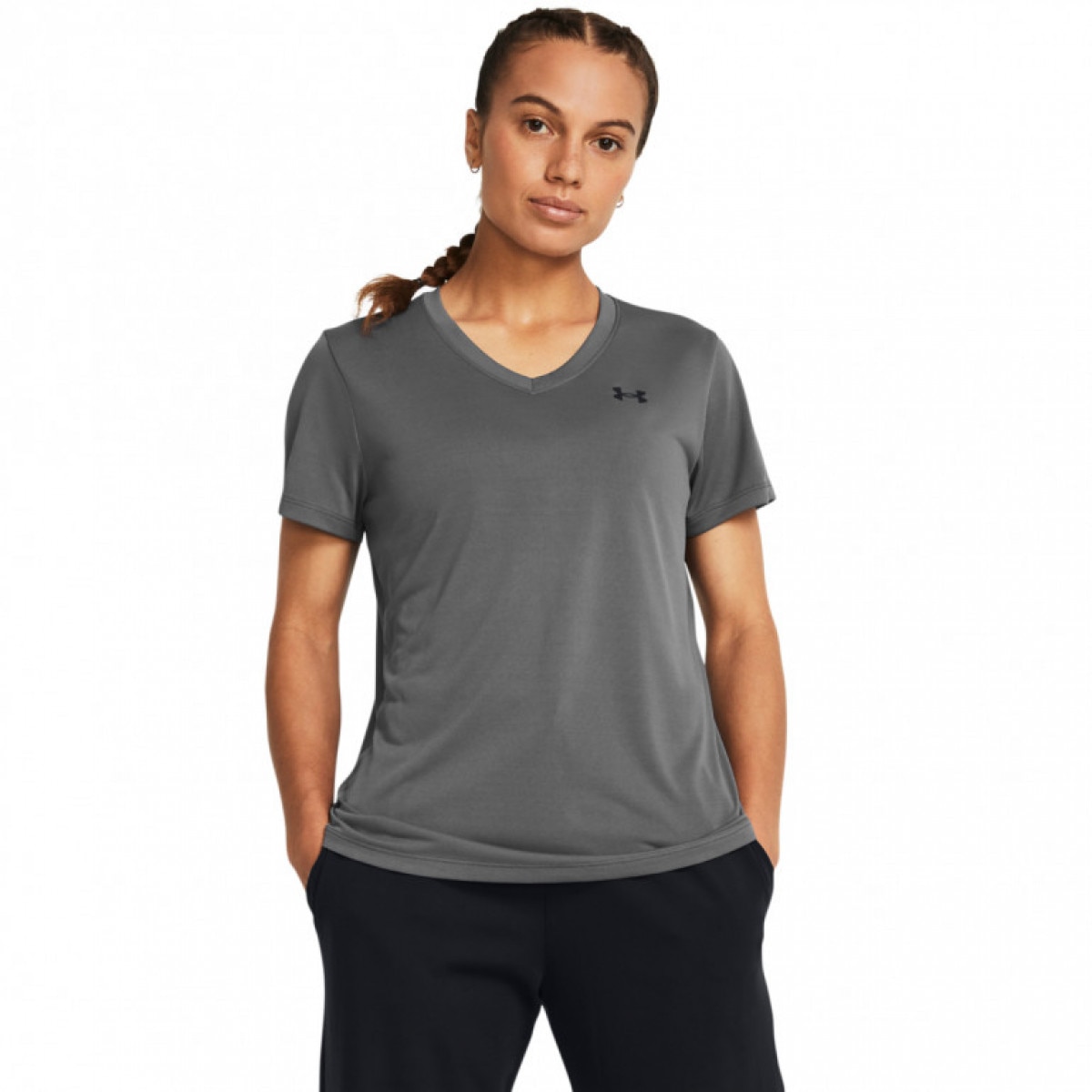 Damska koszulka treningowa Under Armour UA Tech SSV- Solid - szara - UNDER ARMOUR