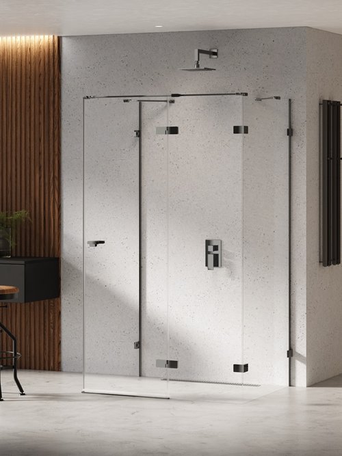 New Trendy Czarna przyścienna kabina prysznicowa prawa 100x80 EXK-6261 Eventa Black Chrome