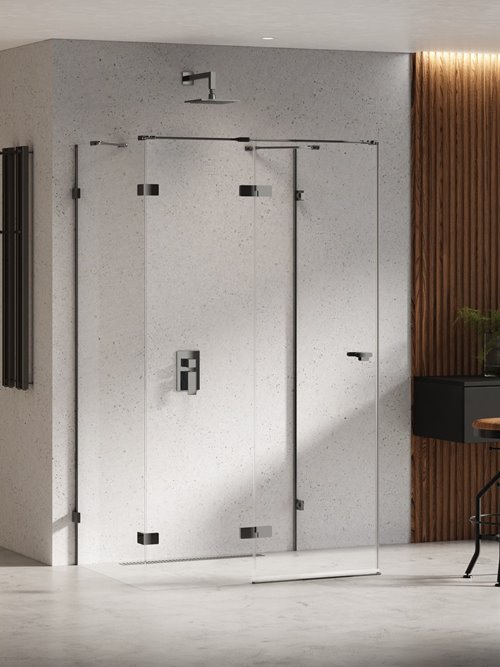 New Trendy Czarna przyścienna kabina prysznicowa lewa 80x80 EXK-6248 Eventa Black Chrome
