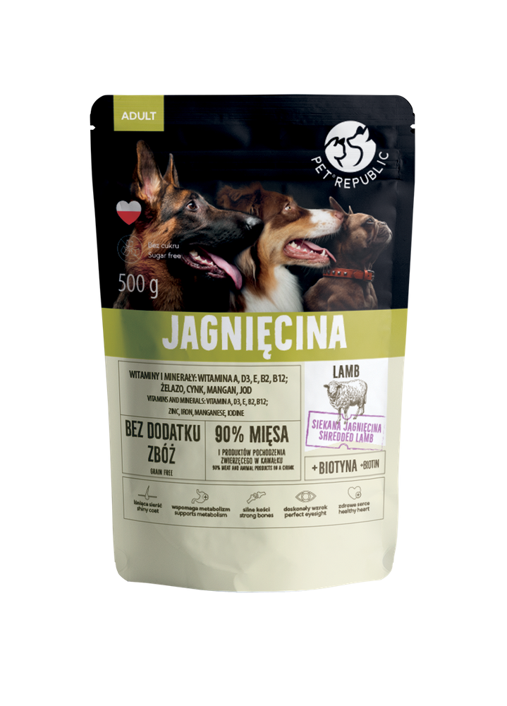 PetRepublic karma dla psa z drobno siekaną jagnięciną w sosie 500g