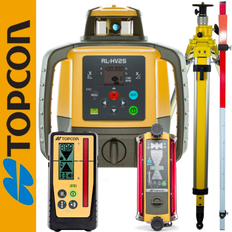 Niwelator laserowy RL-HV2S + Detektor milimetrowy LS-100D Topcon + System sterowania maszyn LS-B200W Topcon + Statyw korbowy 3,2m + Łata laserowa 2,4m