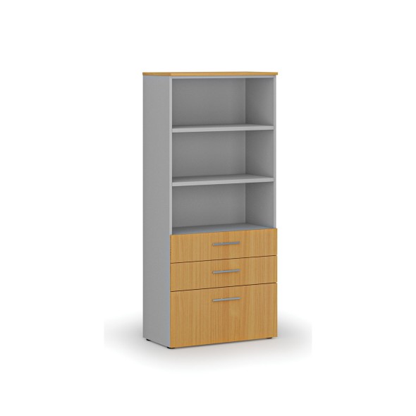 Szafa biurowa z kombinowanymi szufladami PRIMO GRAY, 1781 x 800 x 420 mm, szary/buk