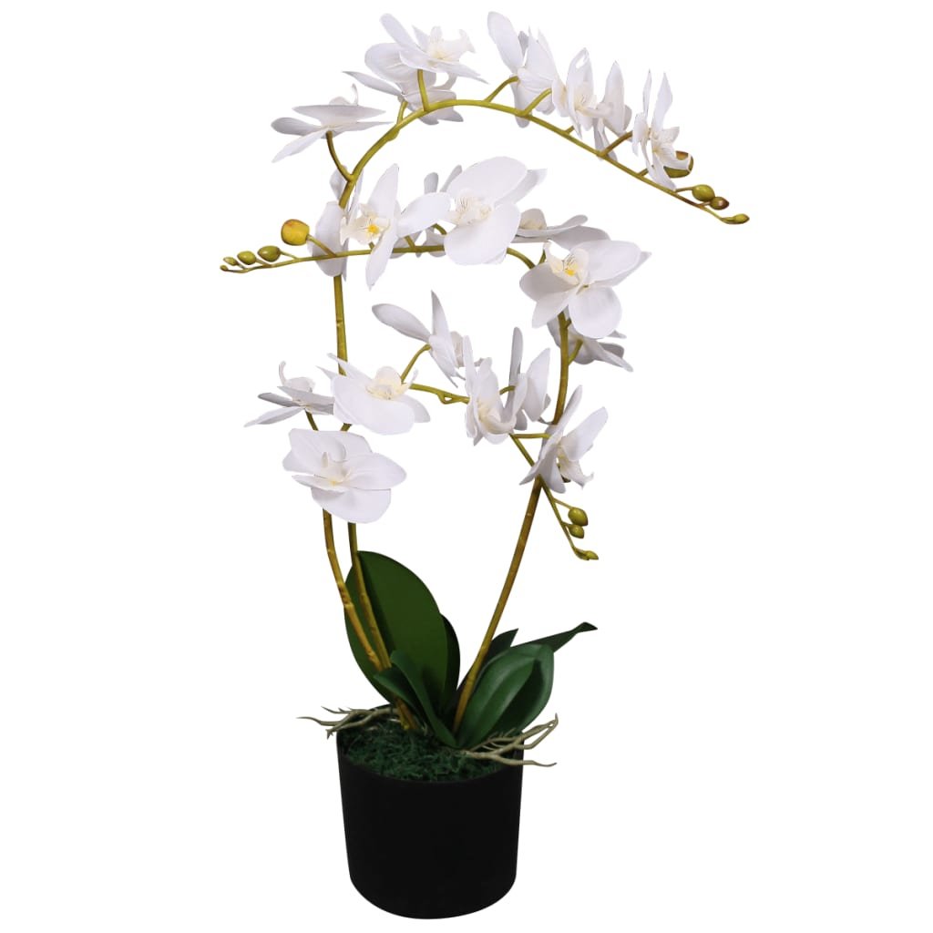 Sztuczna orchidea 65 cm biała, 4 liście, 21 kwiató / AAALOE
