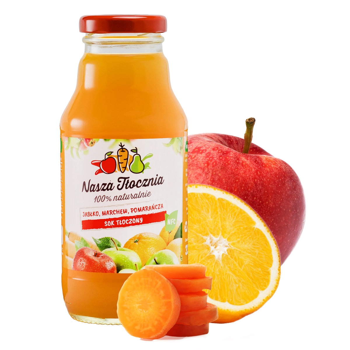 Sok tłoczony 100% JABŁKO MARCHEW POMARAŃCZA do szkoły dla dzieci 330 ml
