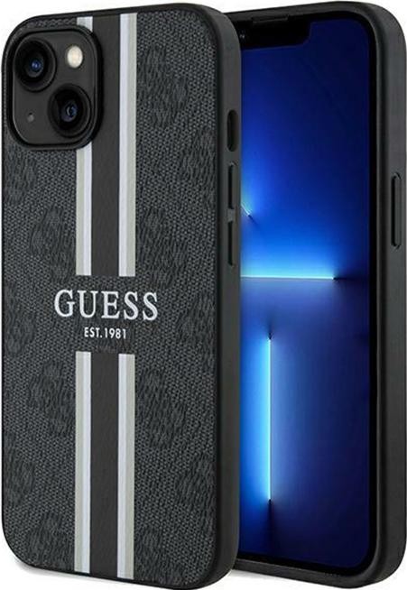 Guess 4G Printed Stripes MagSafe - Etui iPhone 15 (czarny)
