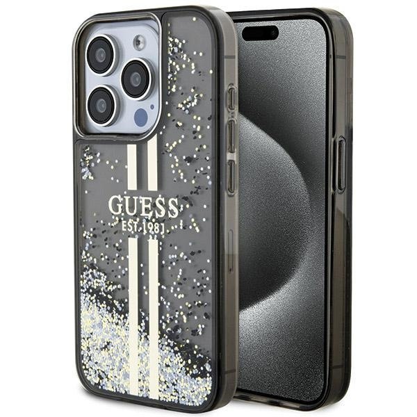 Etui Guess GUHCP15XLFCSEGK Apple iPhone 15 Pro Max hardcase Liquid Glitter Gold Stripes czarny/black