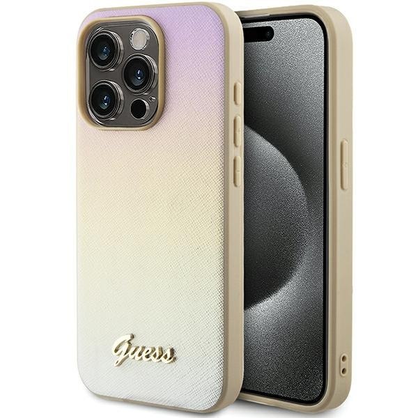 Etui Guess GUHCP15LPSAIRSD Apple iPhone 15 Pro hardcase Saffiano Iridescent Script złoty/gold