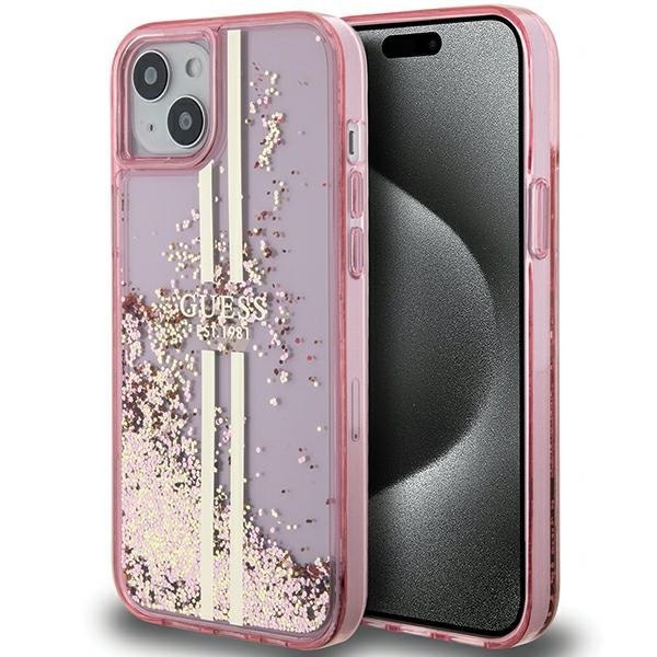 Etui Guess GUHCP15MLFCSEGP Apple iPhone 15 Plus / 14 Plus hardcase Liquid Glitter Gold Stripes różowy/pink