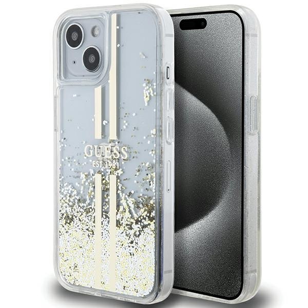 Etui Guess GUHCP15MLFCSEGT Apple iPhone 15 Plus / 14 Plus hardcase Liquid Glitter Gold Stripes transparent