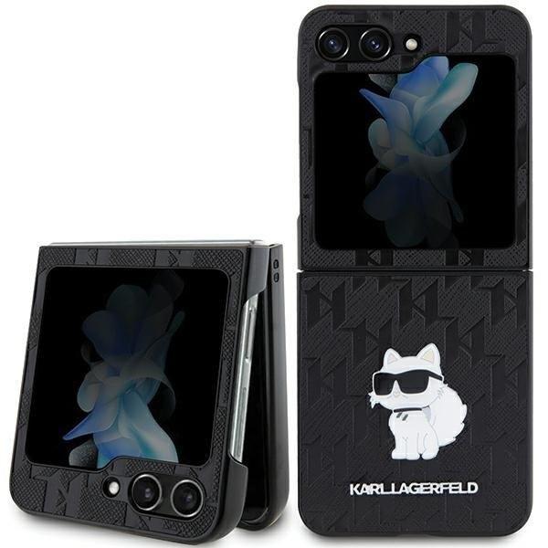 Etui Karl Lagerfeld KLHCZF5SAPCHNPK Samsung Galaxy Z Flip5 hardcase Saffiano Monogram Choupette Pin czarny/black
