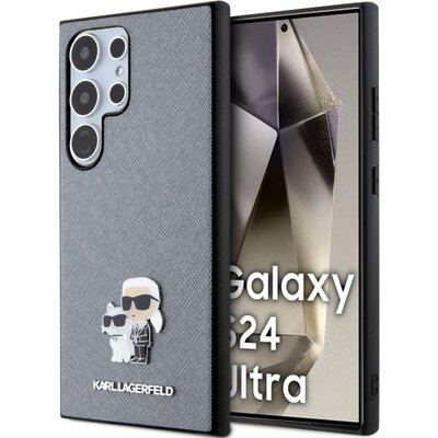 Etui KARL LAGERFELD Saffiano Karl&Choupette Metal Pin do Samsung Galaxy S24 Ultra Szary