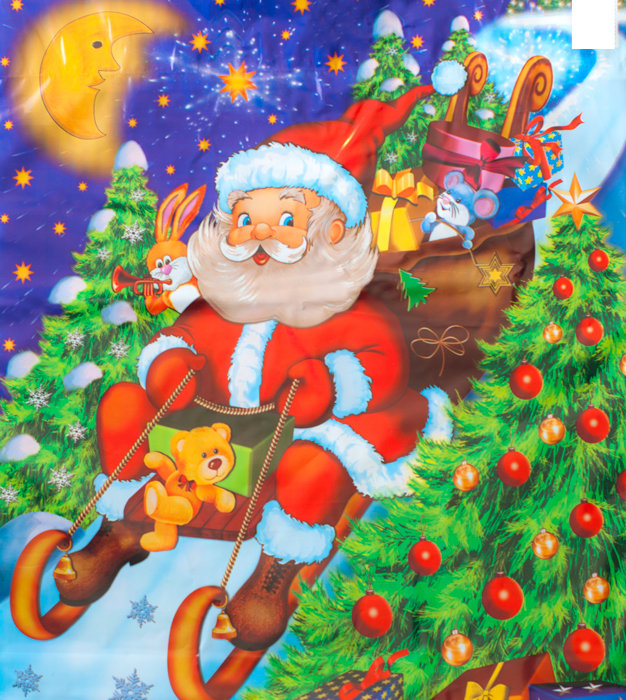 Torby foliowe, Opakowania, reklamówki na prezenty. Mikołaj nocą. 5 szt.