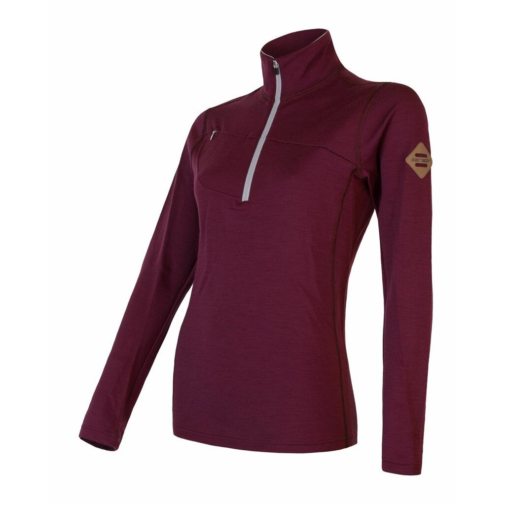 Bluza damska Sensor Merino Upper krátký zip Rozmiar: M / Kolor: czerwony