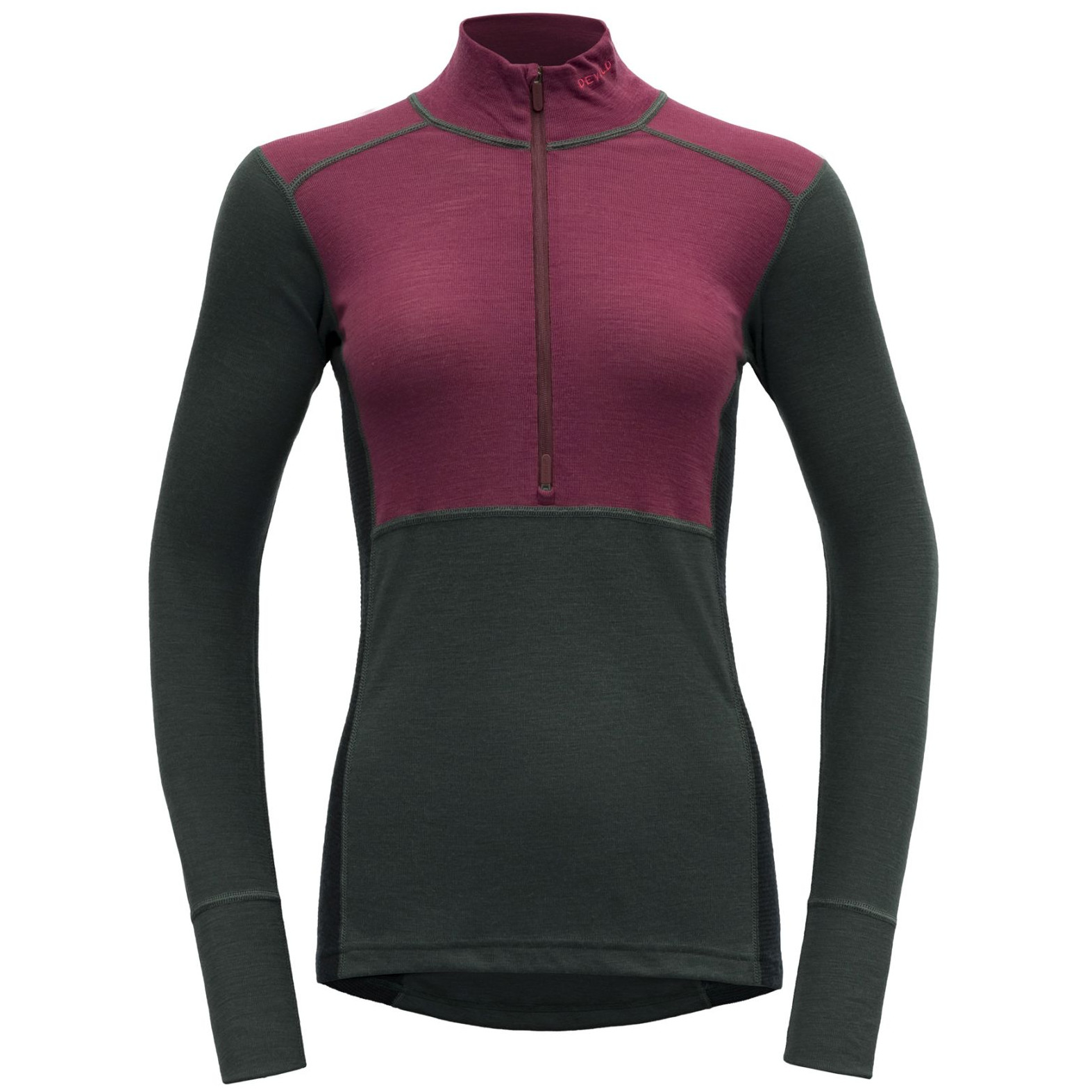 Damska koszulka Devold Lauparen Merino 190 Zip Neck Rozmiar: S / Kolor: czarny/czerwony