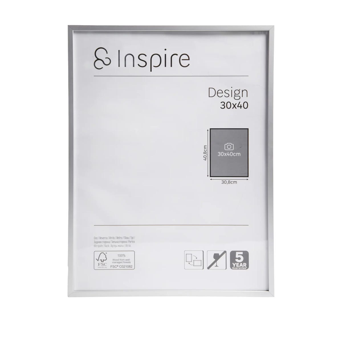 Ramka na zdjęcie Design 30 x 40 cm srebrna aluminiowa Inspire