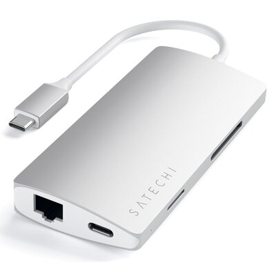 Satechi SATECHI HUB USB-C ETHERNET V2 HDMI 4K USB 3.0 SD MICRO SD Silver | MacBook ST-TCMA2S Aluminum Multi-Port Adapter Version 2 (S