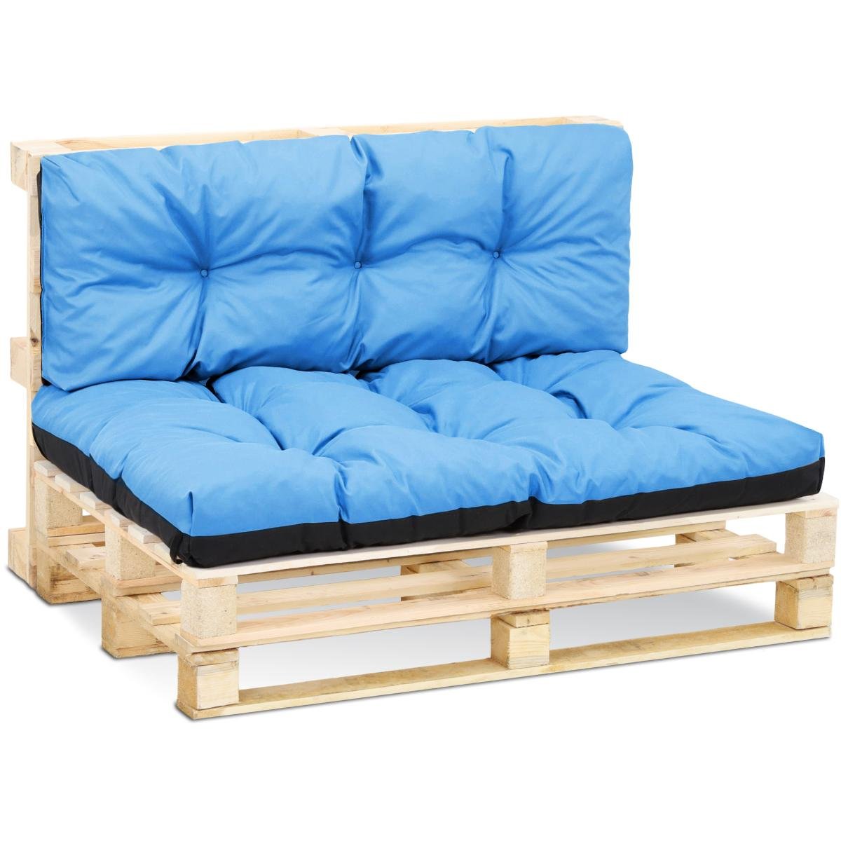Poduszki na palety na zewnątrz - SET: 40x120 cm + 80x120 cm - siedzisko na europalety nadające się do prania błękitny