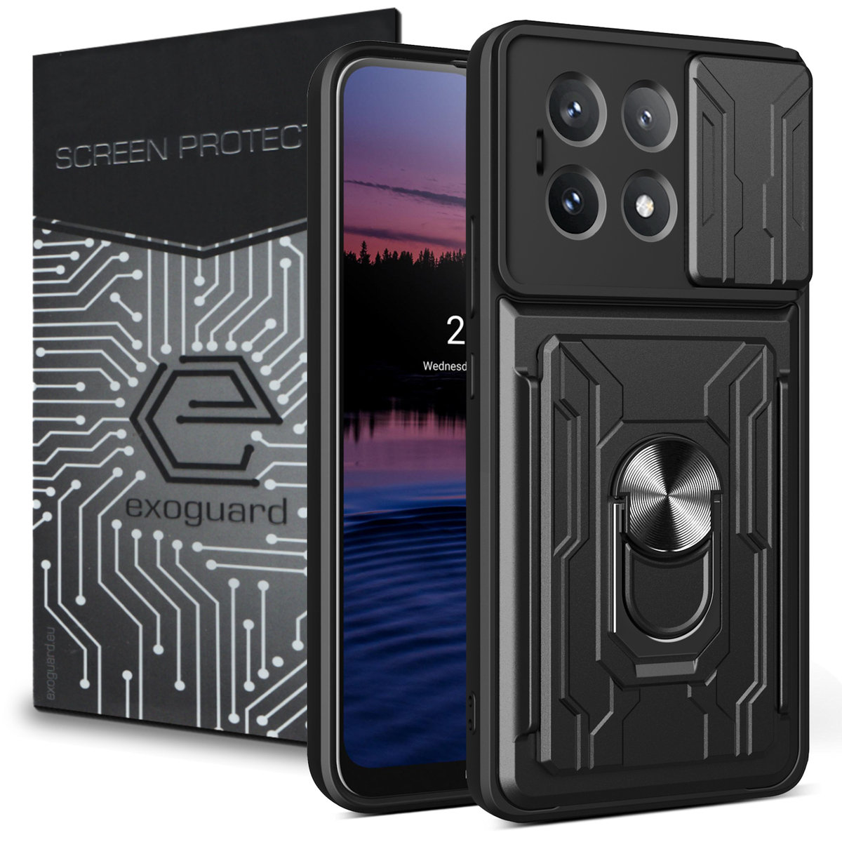 ETUI EXOGUARD CARDSHIELD + SZKŁO - XIAOMI POCO X6 PRO 5G - PANCERNE CASE OBUDOWA FUTERAŁ RING