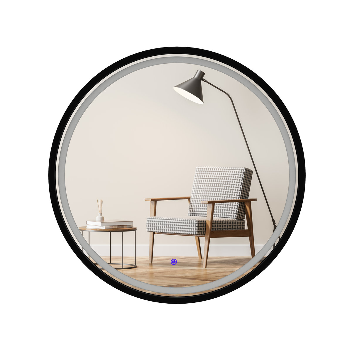 Lustro okrągłe czarne 80 cm LED z piaskowaniem i włącznikiem