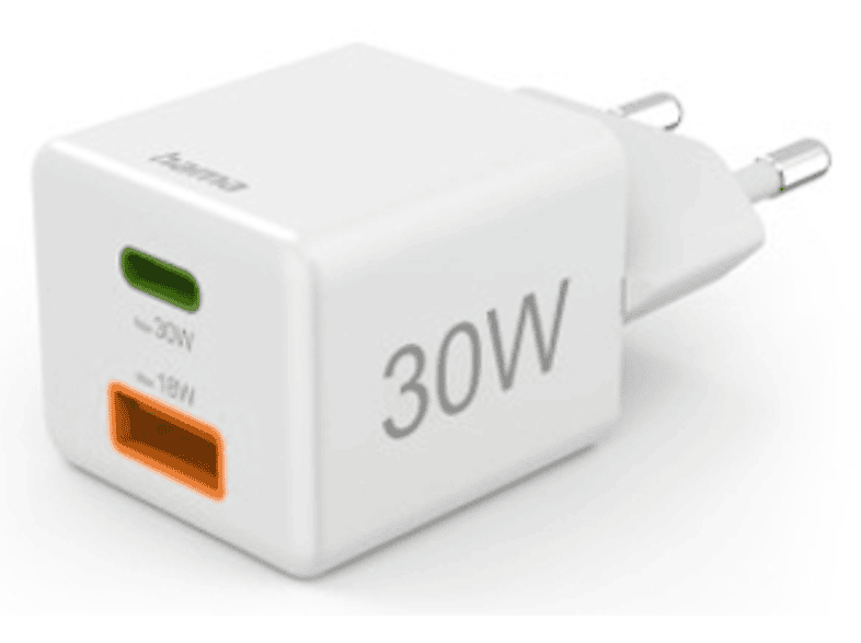 Ładowarka sieciowa HAMA Mini 30W PD/QC (1X USB-C, 1X USB-A) Biały