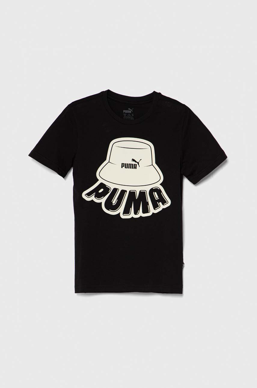 Puma t-shirt bawełniany dziecięcy ESS+ MID 90s Graphic B kolor czarny z nadrukiem