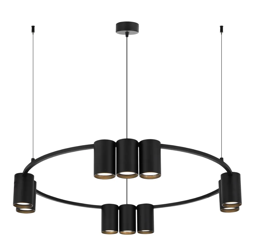 Okrągły czarny żyrandol reflektorowy - 7X K406 Z9-F01