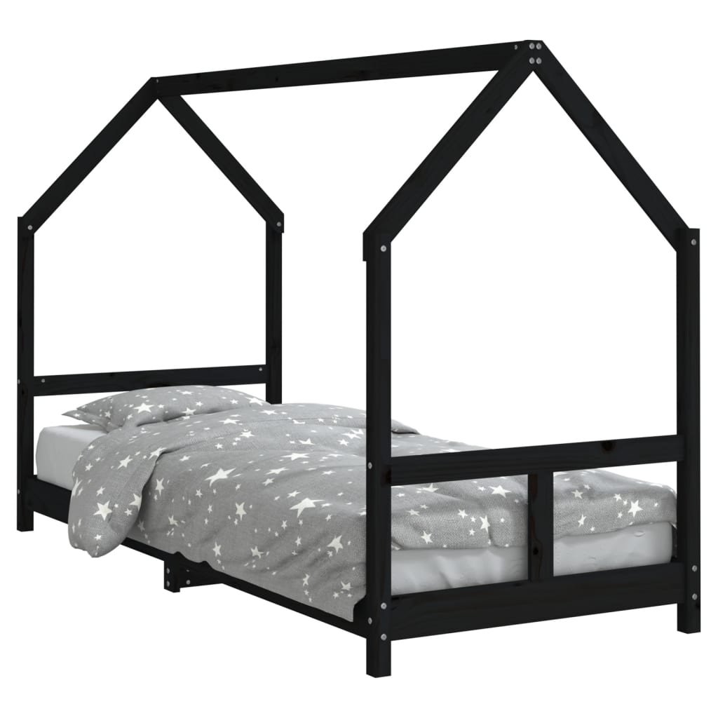 Drewniane łóżko dziecięce, czarne, 205,5x85,5x133  / AAALOE