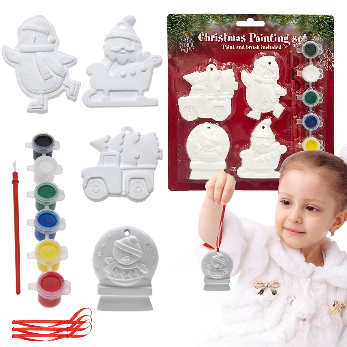 BOMBKI DO MALOWANIA CERAMICZNE ZAWIESZKI ŚWIĄTECZNE 4szt + FARBY w1