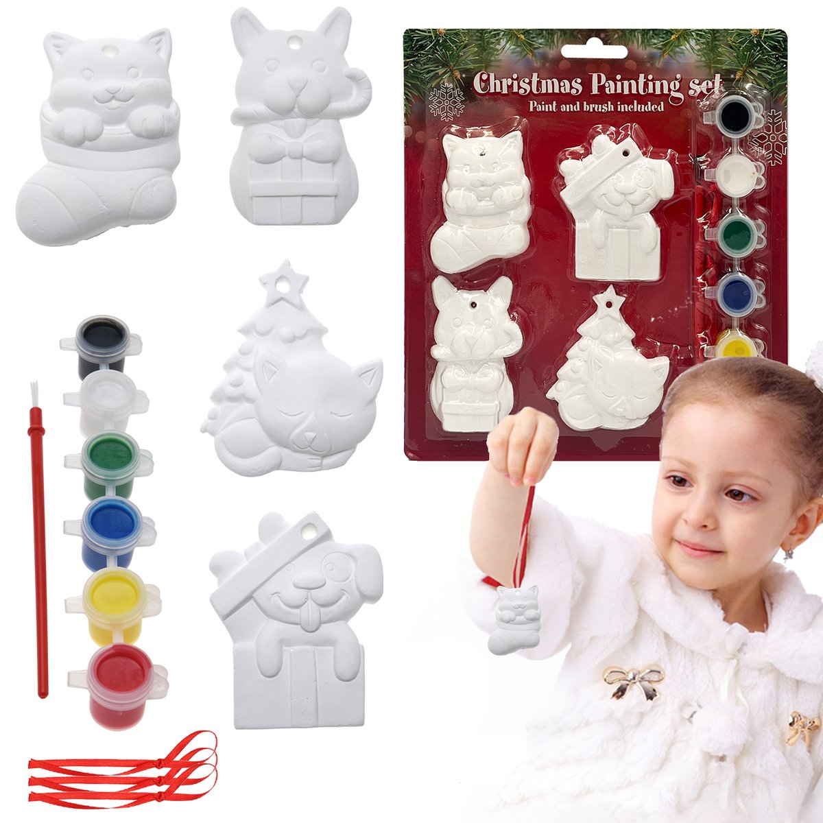 BOMBKI DO MALOWANIA CERAMICZNE ZAWIESZKI ŚWIĄTECZNE 4szt + FARBY