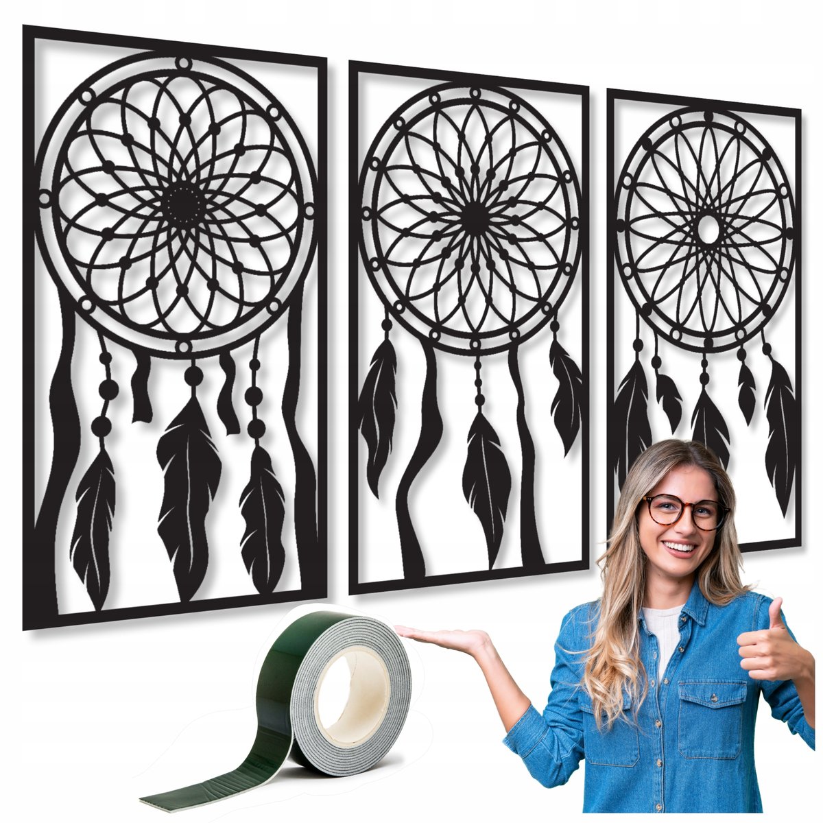 ŁAPACZ SNÓW Z DREWNA PANELE AŻUROWE ZESTAW 120 cm OBRAZ AŻUROWY DO SALONU