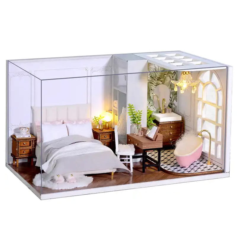 Miniaturowy domek DIY Drewno Składany LED - Okna Barcelony