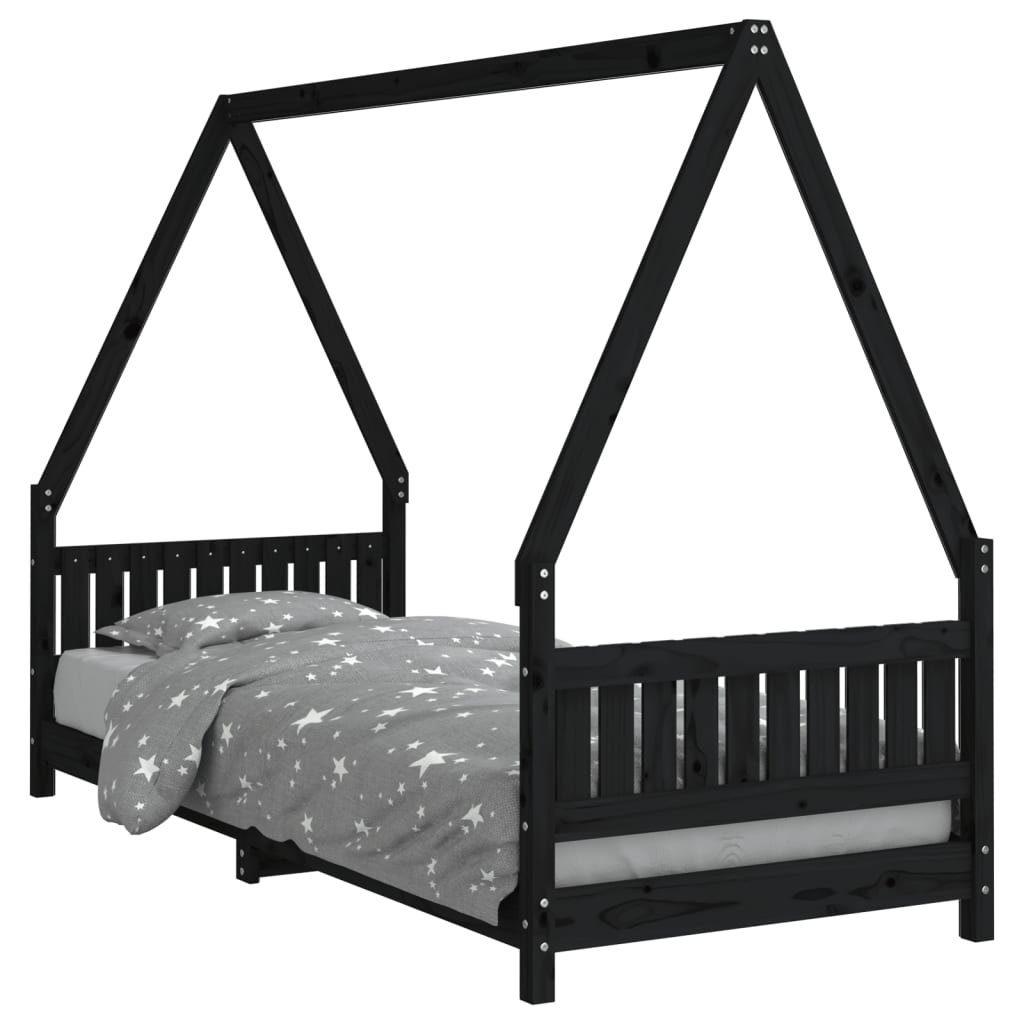 Drewniane łóżko dla dzieci, czarne, 205,5x85,5x146 / AAALOE