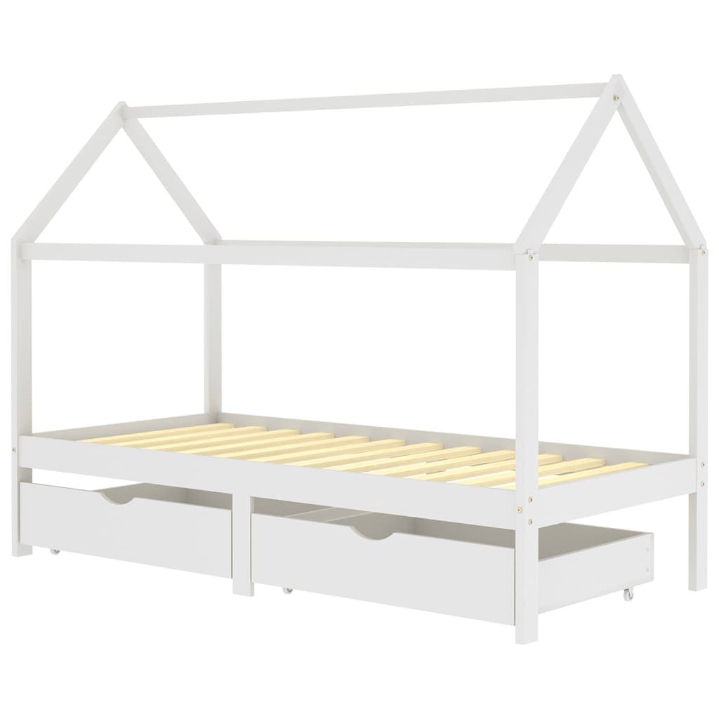 Drewniane łóżko z szufladami, 206x97x140 cm, białe / AAALOE