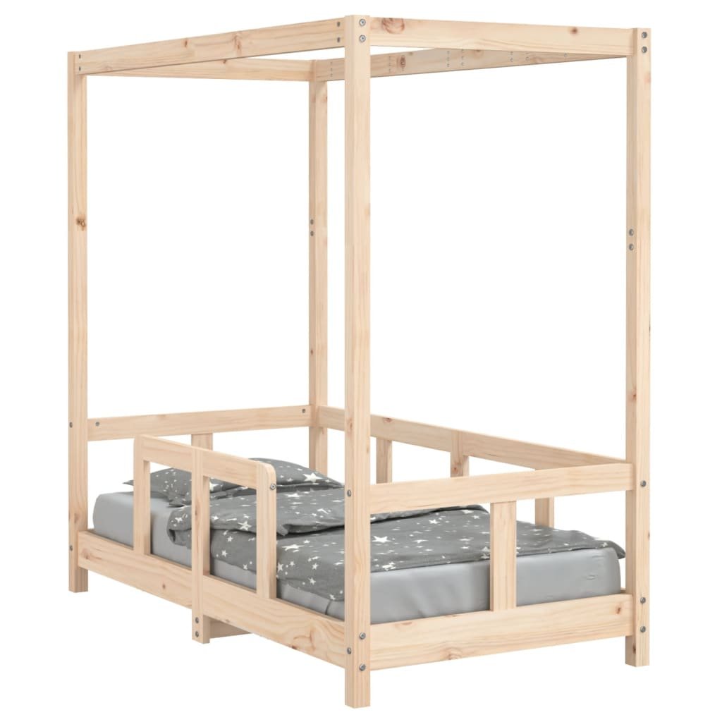 Drewniane łóżko dziecięce z zadaszeniem, 145,5x75, / AAALOE