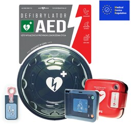 Aedmax ZESTAW: Defibrylator AED Philips FRx Standard w torbie + Kapsuła Rotaid zewnętrzna Transparent Green z alarmem + Tablica AED zewnętrzna do kapsuły Rotaid + Klucz pediatryczny Philips FRx