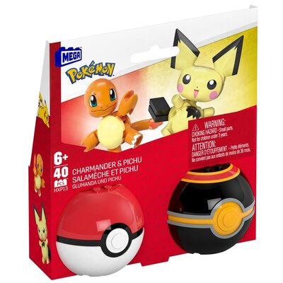 Mega Pokemon Charmander I Pichu Figurki Pokeballe 2 Pak Zestaw Klocki 40 El.
