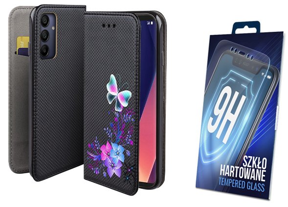 Etui z klapką do SAMSUNG GALAXY A15 5G case motyl obudowa + szkło na ekran