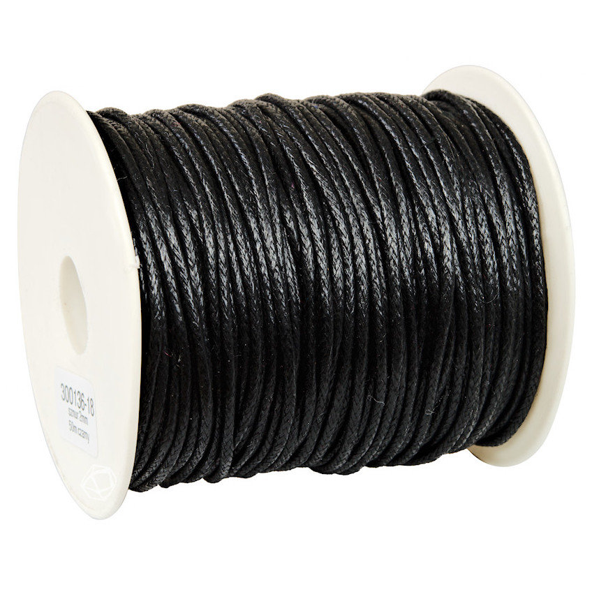 SZNUREK bawełniany woskowany 2mm czarny 50m