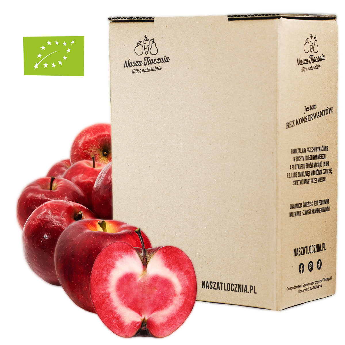 Sok 100% Tłoczony na zimno EKO Jabłko Czerwone dla alergików Vegan 24h 3L